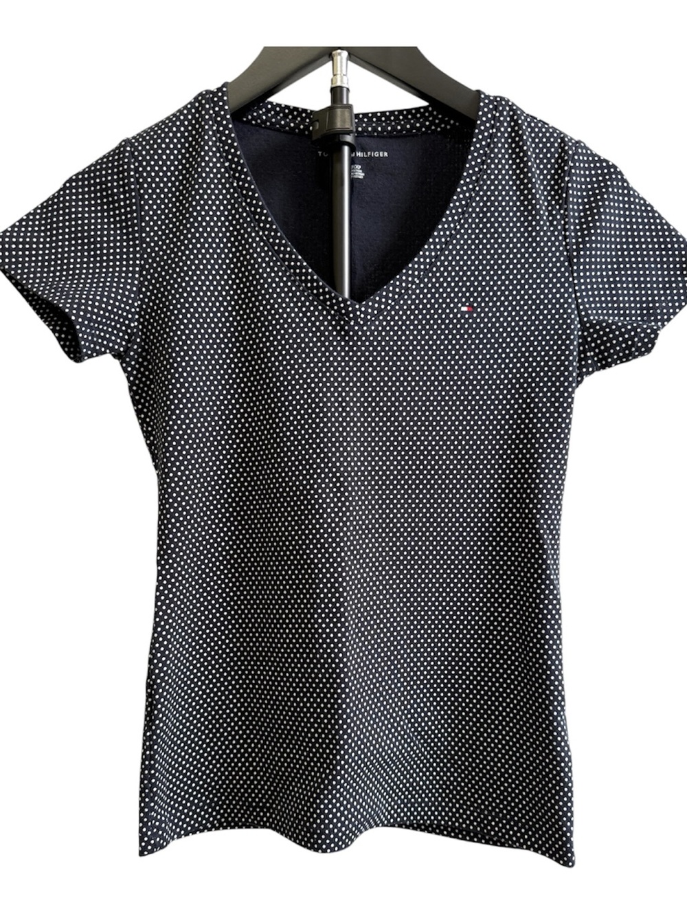 Tommy Hilfiger Navy and White Polka Dot V-Neck Short Sleeve Tee